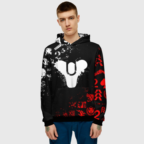 Мужская толстовка 3D Destiny 2 red & white pattern logo, цвет черный - фото 3