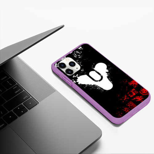 Чехол для iPhone 11 Pro Max матовый Destiny 2 red & white pattern logo, цвет фиолетовый - фото 5