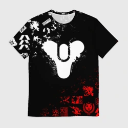 Мужская футболка 3D Destiny 2 red & white pattern logo