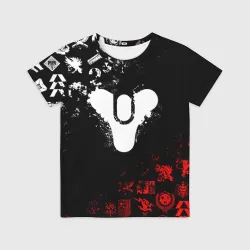 Детская футболка 3D Destiny 2 red & white pattern logo
