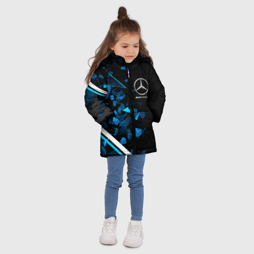 Зимняя куртка для девочек 3D с принтом Mercedes AMG Осколки стекла, вид сбоку #3