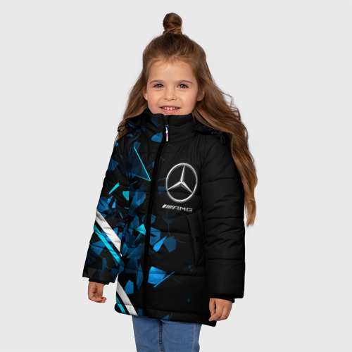 Зимняя куртка для девочек 3D с принтом Mercedes AMG Осколки стекла, фото на моделе #1