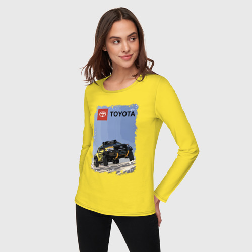 Женский лонгслив хлопок с принтом Toyota Racing Team, desert competition, фото на моделе #1