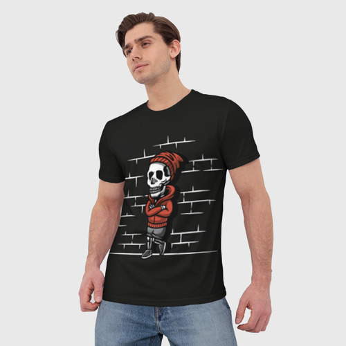 Мужская футболка 3D Скелет у стены, цвет 3D печать - фото 3