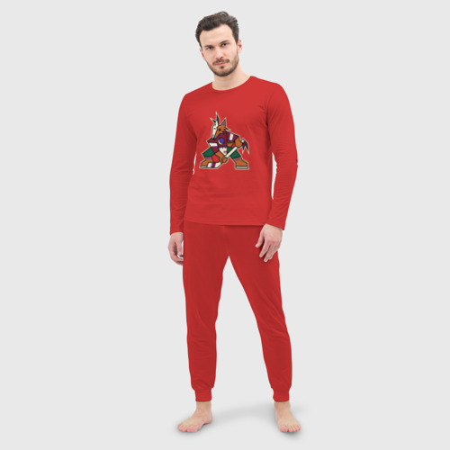 Мужская пижама с лонгсливом хлопок Аризона Койотис логотип, цвет красный - фото 3