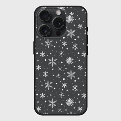 Чехол силиконовый для Apple iPhone 15 Pro матовый Белые снежинки на сером фоне