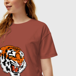 Женская футболка хлопок Oversize Smiling Tiger - фото 2