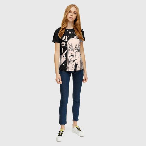 Женская футболка 3D Пауэр, Человек-бензопила факушку показывает, цвет 3D печать - фото 5