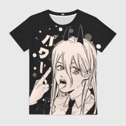 Женская футболка 3D Пауэр, Человек-бензопила факушку показывает