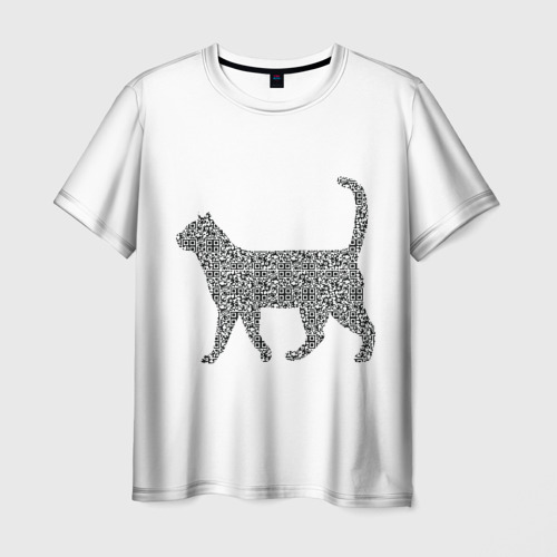Мужская футболка с принтом QR - кот, вид спереди №1