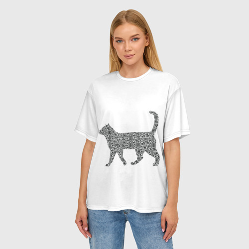 Женская футболка oversize 3D QR - кот, цвет 3D печать - фото 3