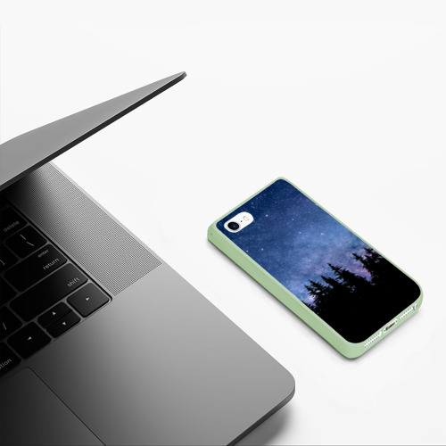 Чехол для iPhone 5/5S матовый Ночной лес и звезды, цвет салатовый - фото 5