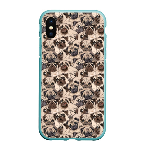 Чехол для iPhone XS Max матовый Мопсы Pugs, цвет мятный