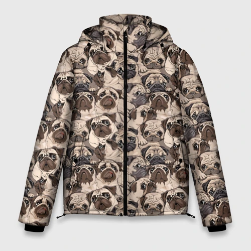 Мужская зимняя куртка 3D Мопсы Pugs