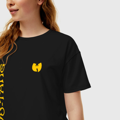 Женская футболка хлопок Oversize Wu tang clan logo yellow, цвет черный - фото 3