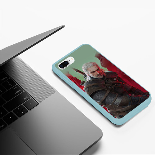 Чехол для iPhone 7Plus/8 Plus матовый Ведьмак the Witcher Геральт с мечом, цвет мятный - фото 5