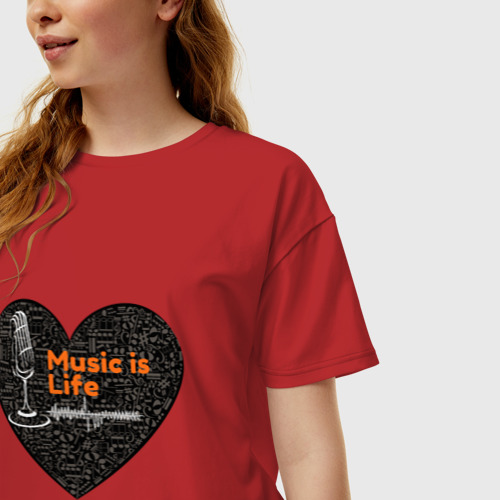 Женская футболка хлопок Oversize Пойте с каждым ударом сердца, цвет красный - фото 3