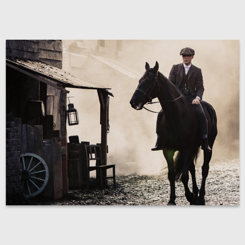 Поздравительная открытка Томас Шелби на коне, цвет белый