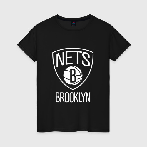 Женская футболка хлопок с принтом Бруклин Нетс логотип, вид спереди #2