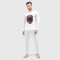 Пижама с принтом Ведьмак Геральт кошмар волка для мужчины, вид на модели спереди №2. Цвет основы: белый
