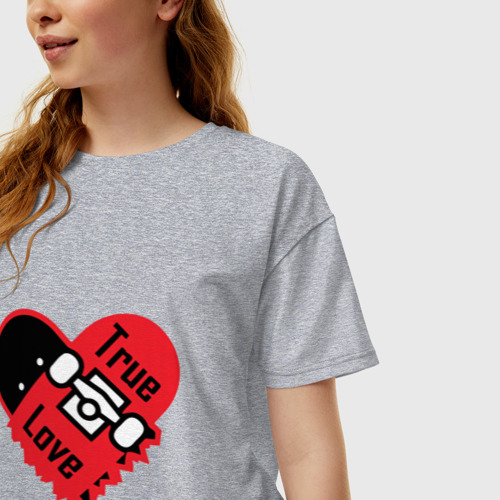 Женская футболка хлопок Oversize True love skateboarding, цвет меланж - фото 3