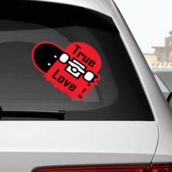 Наклейка с принтом True love skateboarding для любого человека, вид спереди №2. Цвет основы: белый