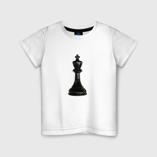 Детская футболка из хлопка с принтом Шахматная фигура Чёрный король, вид спереди №1