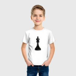 Футболка с принтом Шахматная фигура Чёрный король для ребенка, вид на модели спереди №2. Цвет основы: белый