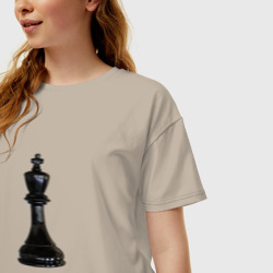 Женская футболка хлопок Oversize Шахматная фигура Чёрный король - фото 2