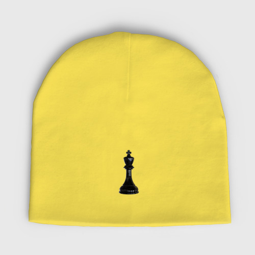 Детская шапка демисезонная с принтом Шахматная фигура Чёрный король, вид спереди №1