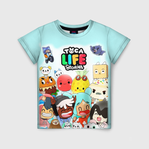 Детская футболка с принтом Toca Boca Тока Бока все персонажи игры, вид спереди №1