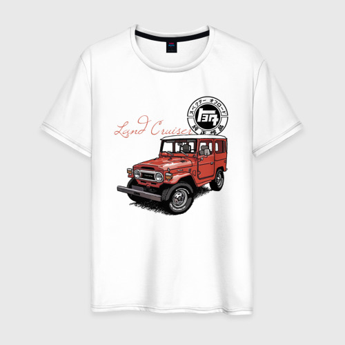 Мужская футболка хлопок Toyota Land Cruiser Retro, цвет белый