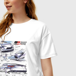 Женская футболка хлопок Oversize Toyota Gazoo racing - sketch - фото 2