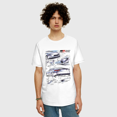 Мужская футболка хлопок Oversize Toyota Gazoo racing - sketch, цвет белый - фото 3