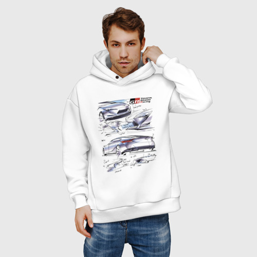 Мужское худи Oversize хлопок Toyota Gazoo racing - sketch, цвет белый - фото 3