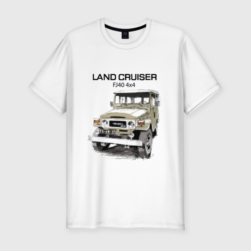 Мужская футболка хлопок Slim Toyota Land Cruiser FJ 40 4X4 sketch, цвет белый