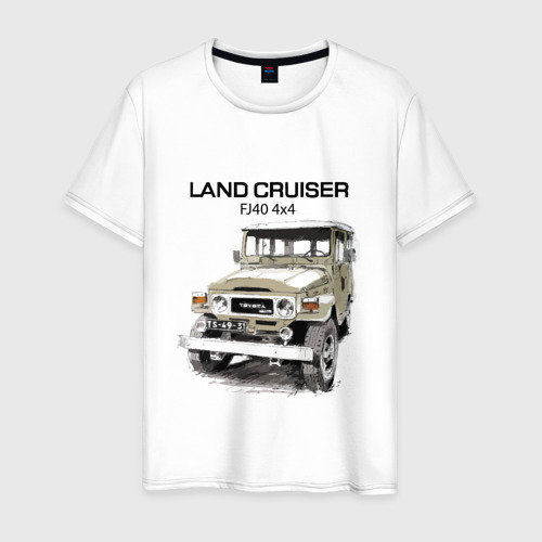 Мужская футболка из хлопка с принтом Toyota Land Cruiser FJ 40 4X4 sketch, вид спереди №1