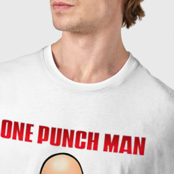 Футболка с принтом Сайтама безразличие One Punch-Man для мужчины, вид на модели спереди №4. Цвет основы: белый