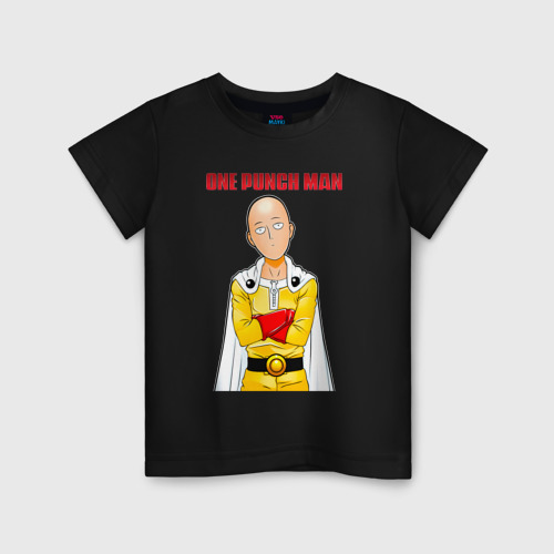 Детская футболка хлопок Сайтама безразличие One Punch-Man, цвет черный