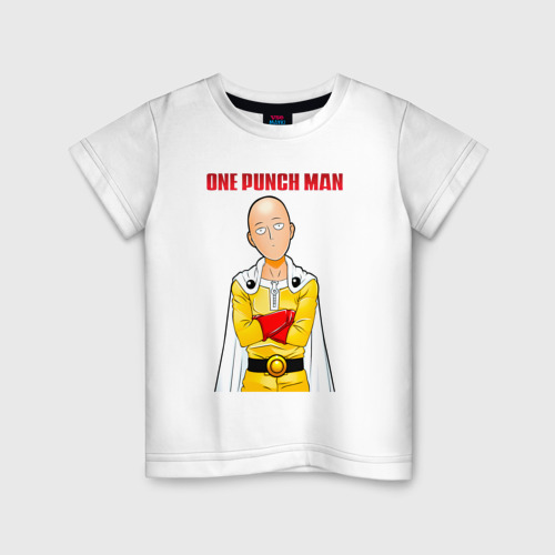 Детская футболка из хлопка с принтом Сайтама безразличие One Punch-Man, вид спереди №1