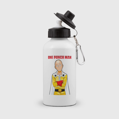 Бутылка спортивная с принтом Сайтама безразличие One Punch-Man, вид спереди №1
