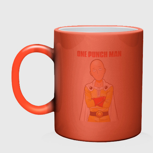 Кружка хамелеон Сайтама безразличие One Punch-Man, цвет белый + красный - фото 3