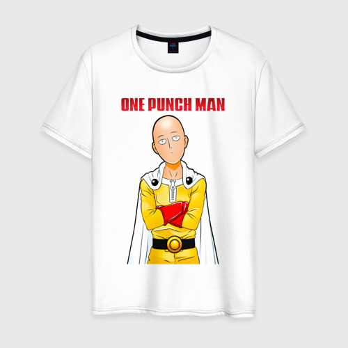 Мужская футболка из хлопка с принтом Сайтама безразличие One Punch-Man, вид спереди №1