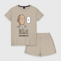 Женская пижама с шортиками хлопок Список тренировки Сайтама One Punch-Man