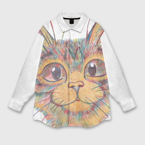 Мужская рубашка oversize 3D с принтом A 018 Цветной кот, вид спереди #2