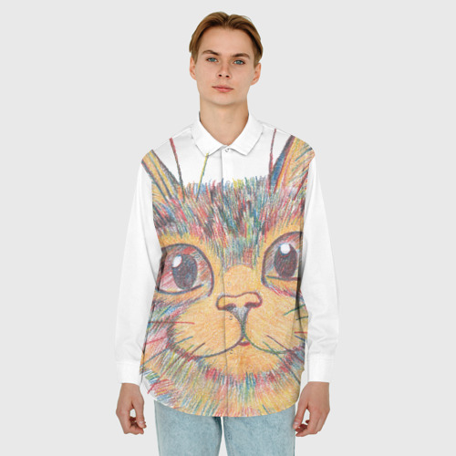 Мужская рубашка oversize 3D с принтом A 018 Цветной кот, фото на моделе #1