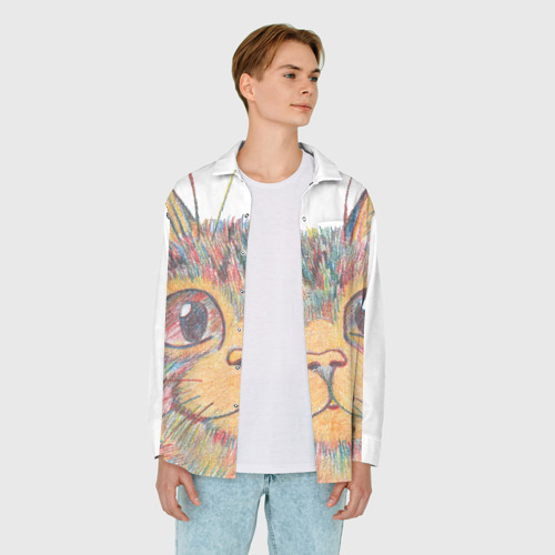 Мужская рубашка oversize 3D с принтом A 018 Цветной кот, вид сбоку #3