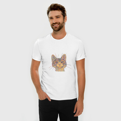 Мужская футболка хлопок Slim с принтом A 018 Цветной кот, фото на моделе #1