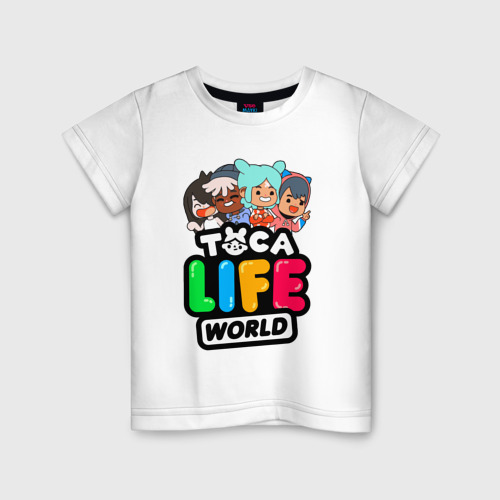 Детская футболка из хлопка с принтом Toca life world Тока Лайф ворлд персонажи, вид спереди №1