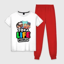Женская пижама с белой футболкой хлопок Toca life world Тока Лайф ворлд персонажи